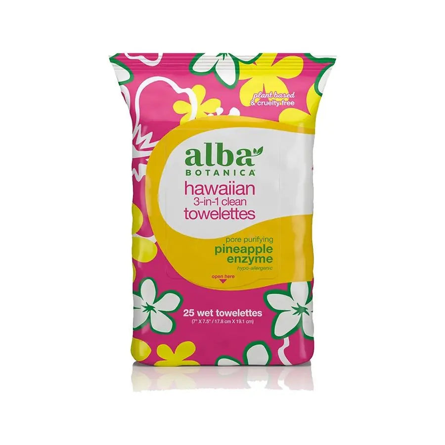 Alba Botanica® Hawaiian 3-in-1 Clean Towelettes Pineapple Enzyme - 25 Towelettes