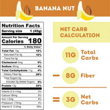 IQBAR Brain and Body Keto Protein Bars - Banana Nut Keto Bars - 12-Count Energy Bars - Low Carb Protein Bars - High Fiber Vegan Bars and Low Sugar Meal Replacement Bars - Vegan Snacks