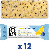 IQBAR Brain and Body Keto Protein Bars - Lemon Blueberry Keto Bars - 12-Count Energy Bars - Low Carb Protein Bars - High Fiber Vegan Bars and Low Sugar Meal Replacement Bars - Vegan Snacks