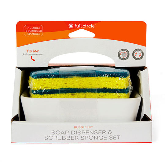 Full Circle Dish Brushes Bubble Up Soap Dispenser & Scrubber Sponge Set