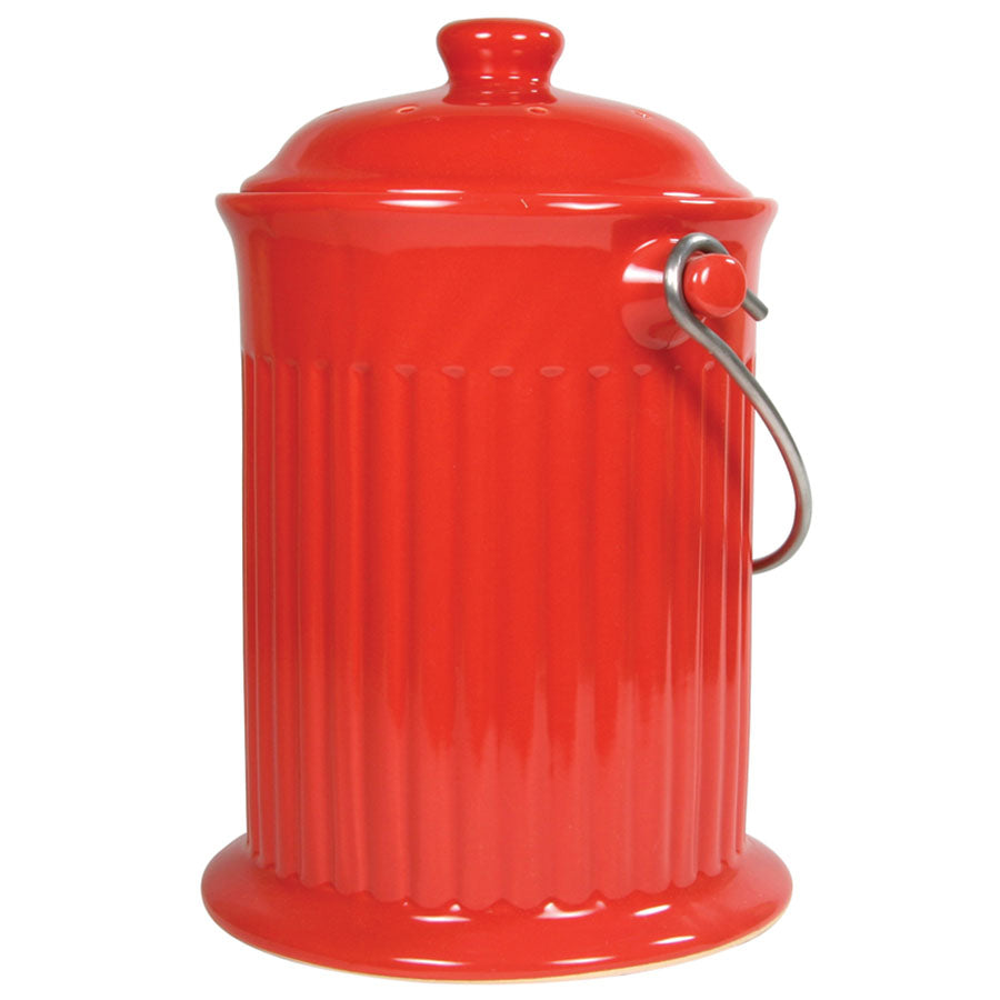 Accessories Culinary Cleaning Solutions Red Ceramic Compost Keeper 10 1/2" x 8"