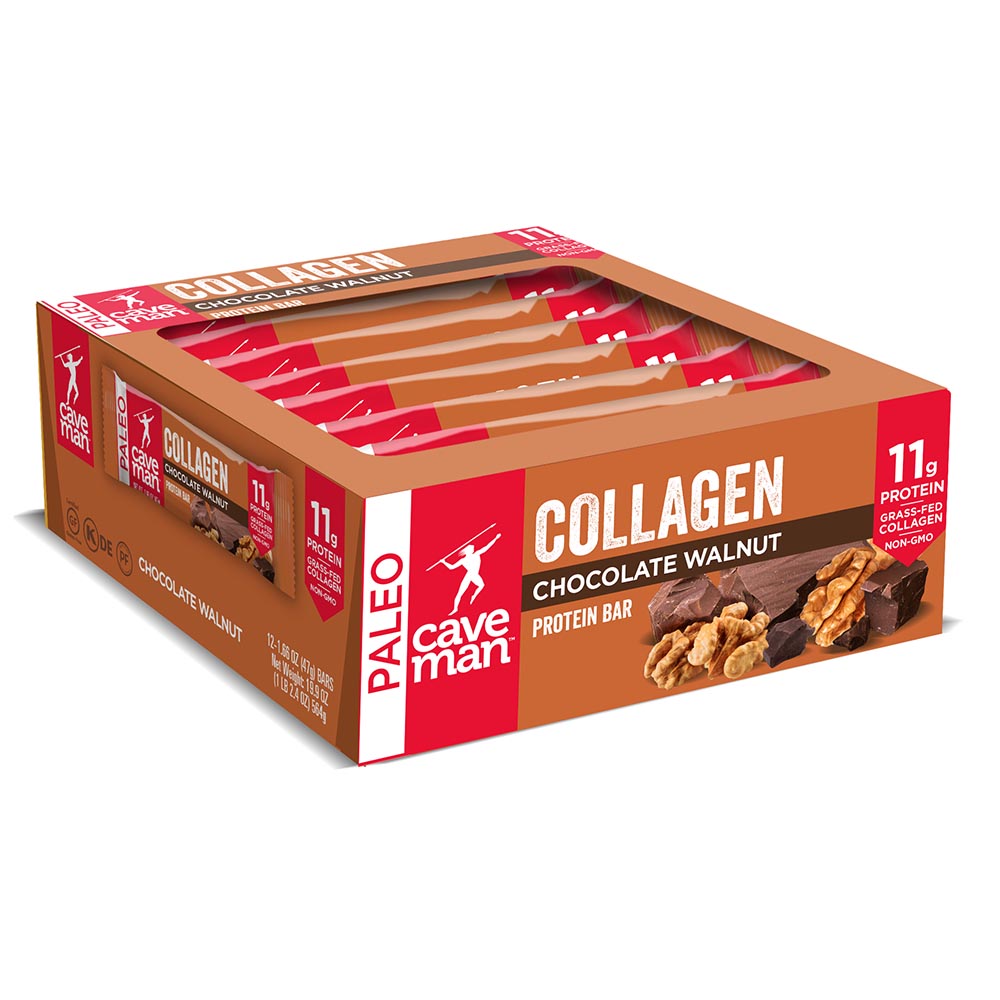 Caveman Foods Collagen Bars Chocolate Walnut 12 (1.65 oz.) bars per box