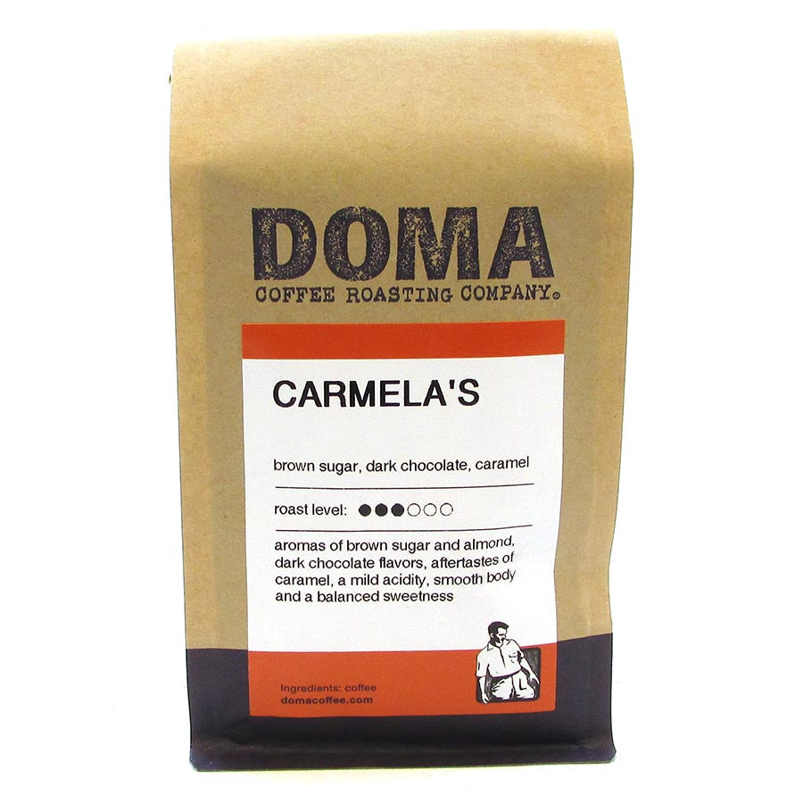 DOMA Coffee Roasting Company Fair Trade Coffee Carmela's Blend (Brown Sugar, Dark Chocolate, Caramel) Whole Bean 12 oz.