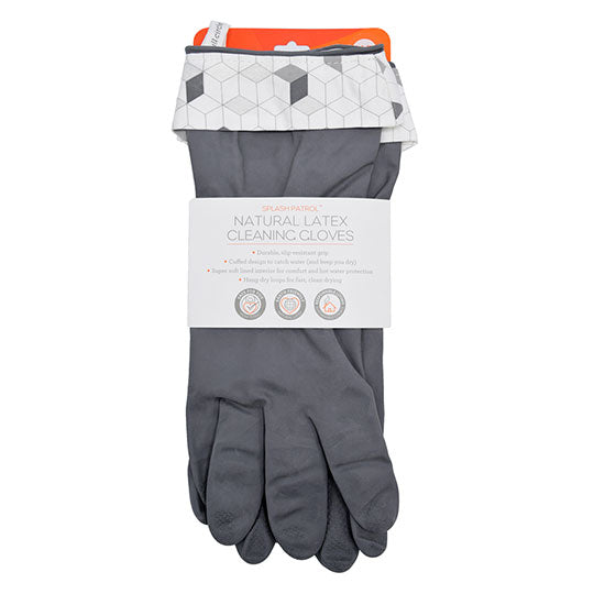 Full Circle Natural Cleaning Solutions Splash Patrol Natural Latex Cleaning Gloves, Medium Gray