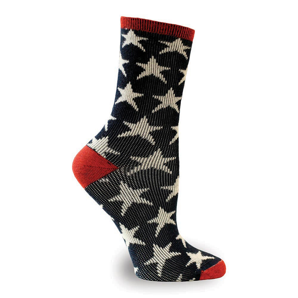 Maggie's Functional Organics Cotton Trouser Socks Stars, Navy 9-11 Stars & Stripes