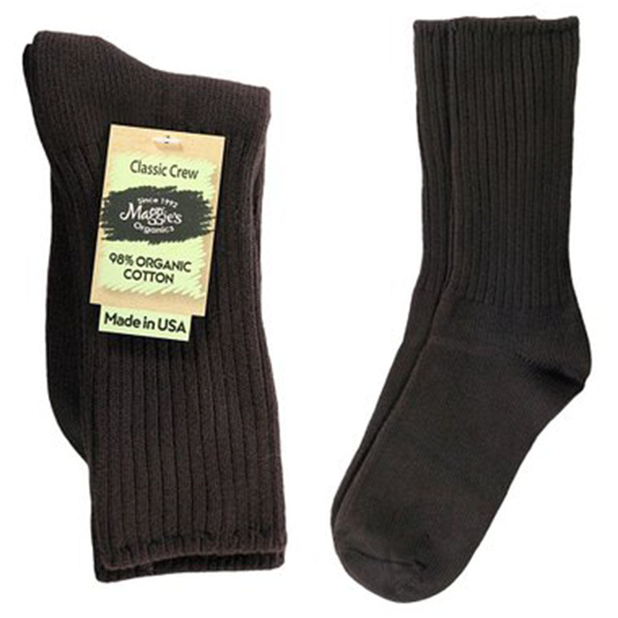 Maggie's Functional Organics Crew Socks Chocolate Classic Size 10-13