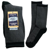 Maggie's Functional Organics Crew Socks Grey/Black Striped Cushion Size 10-13