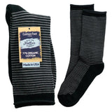 Maggie's Functional Organics Crew Socks Grey/Black Striped Cushion Size 9-11
