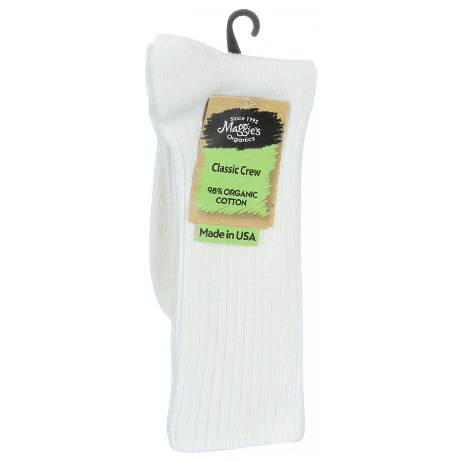 Maggie's Functional Organics Crew Socks Naturally Bleached White Classic Size 9-11
