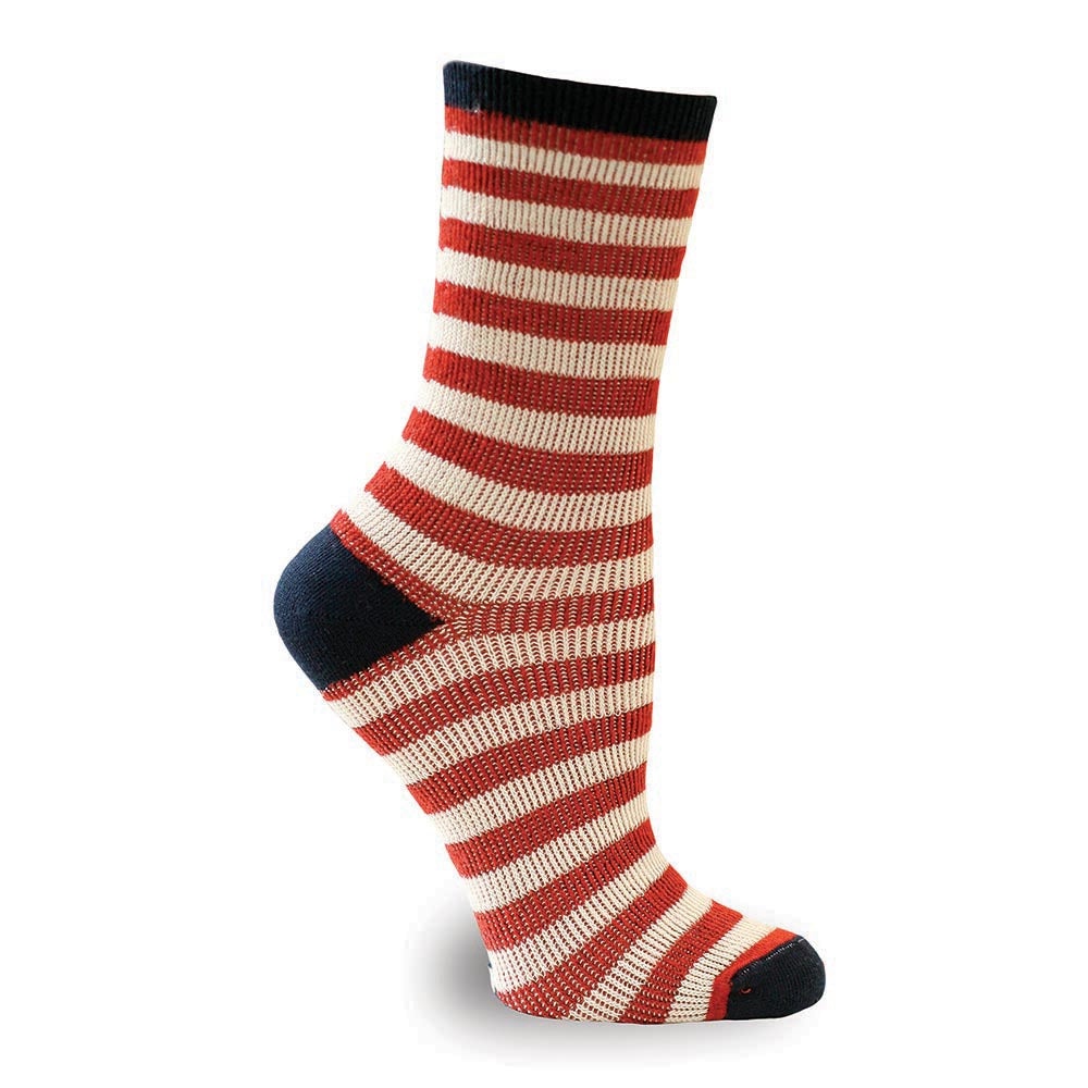 Maggie's Functional Organics Knee High Socks Stripes, Red/White 10-13 Stars & Stripes