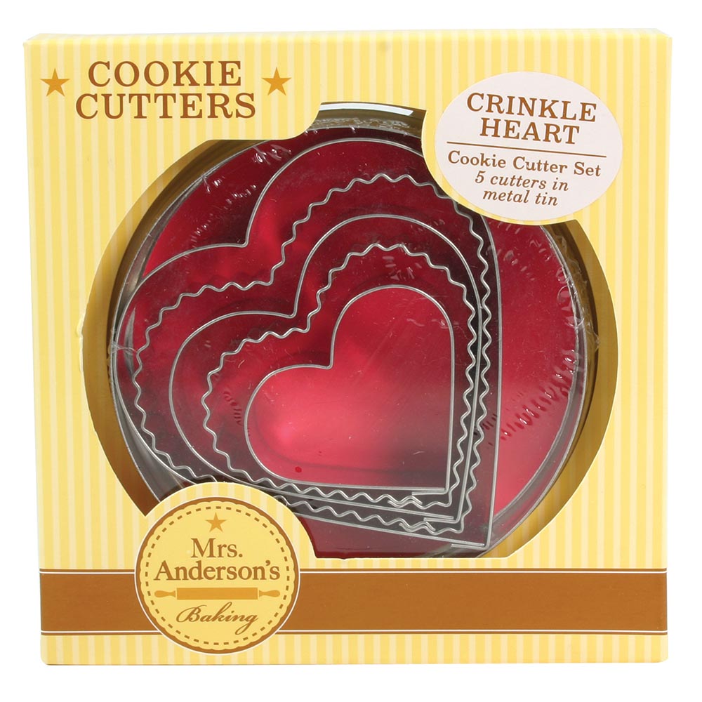 Mrs Anderson Baking Essentials Cookie Cutter Set, Crinkle Heart 5 pack