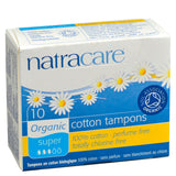 Natracare Organic Non-Applicator Super 10 count Non-Chlorine Bleached (GMO-Free) 100% Cotton Tampons