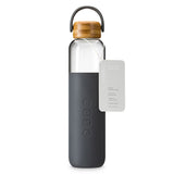 SOMA Glass Water Bottles Grey 25 oz. Bottle with Natural Bamboo Lid & Silicone Sleeve