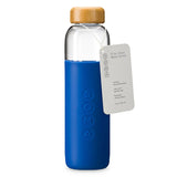 SOMA Glass Water Bottles Sapphire 17 oz. Bottle with Natural Bamboo Lid & Silicone Sleeve
