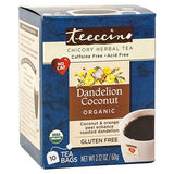 Teeccino Herbal Coffees Dandelion Coconut, Gluten-Free 10 count tee-bags