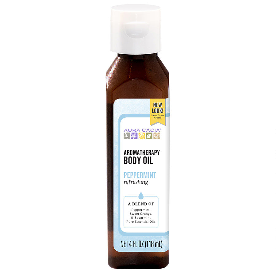 Aura Cacia Refreshing Peppermint Aromatherapy Body Oil, 4oz. bottle