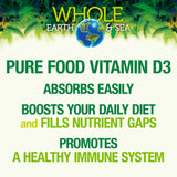 Whole Earth & Sea from Natural Factors, Vitamin D3 1000 IU, Whole Food Supplement, Vegan and Gluten Free, 90 Vegetarian Capsules (90 Servings)