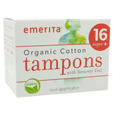 Emerita Organic Cotton Non-Applicator Tampons Super Plus 16 Count