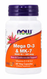 Now Supplements Mega D-3 And Mk-7, 60 Veg Capsules