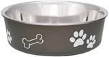 Loving Pets Bella Bowl with Rubber Base Steel and Espresso - Small