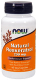 Now Supplements Natural Resveratrol 200 Mg, 60 Veg Capsules