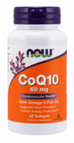 Now Supplements CoQ10, 60 Mg With Omega-3 Fish Oil, 60 Softgels